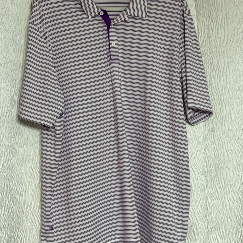 Adidas Golf Polo Shirt Mens Purple Striped Casual Sports Outdoor-Size XL